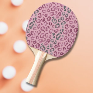 Pala De Ping Pong Elegante Leopardo de Brillo Rosa y Plata sobre Ros