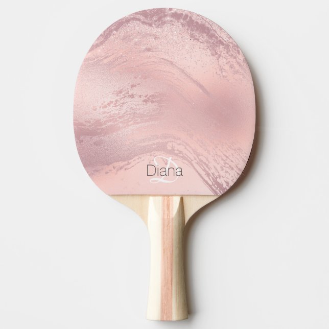 Pala De Ping Pong Elegante mármol rosa rosa dorado purpurina (Anverso)