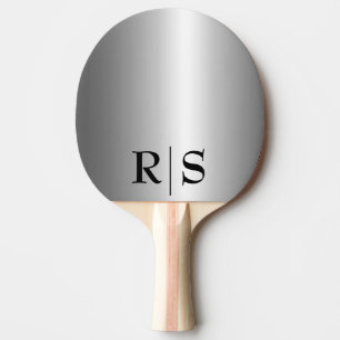 Pala De Ping Pong Elegante Moderno Monograma Plateado y Negro