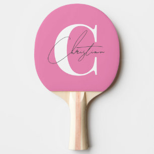 Pala De Ping Pong Elegante Monograma Clásico Moderno Rosa