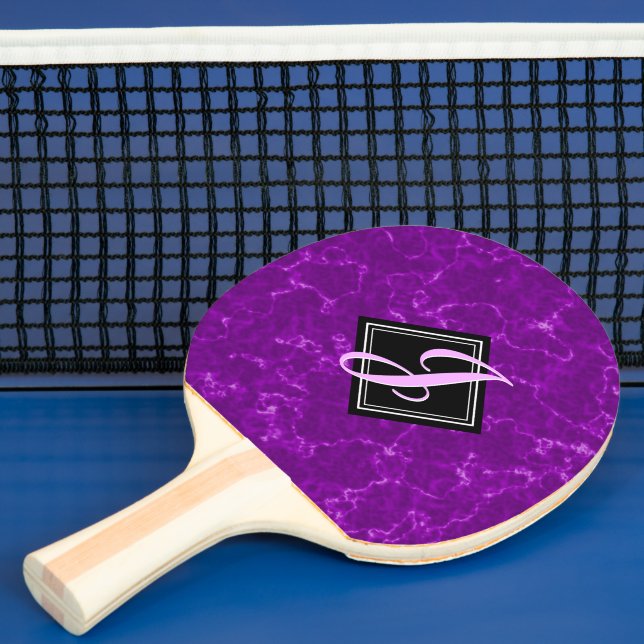 Pala De Ping Pong Elegante Monograma de Diamante Negro de Mármol Púr (in situ)