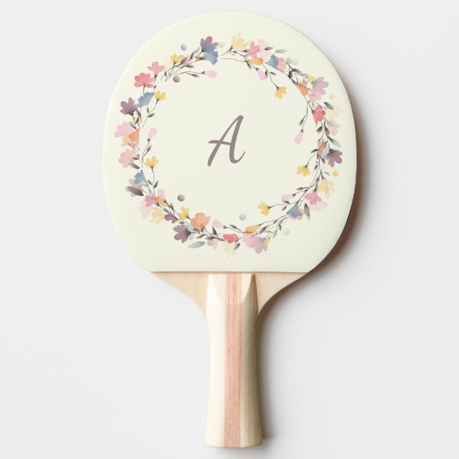 Pala De Ping Pong Elegante monograma de flor pastel con estilo perso (Anverso)