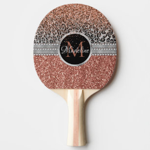 Pala De Ping Pong Elegante Monograma de Leopardo Rosa Dorado Purpuri