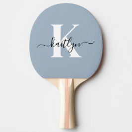 Pala De Ping Pong Elegante Monograma de Letra en Azul Polvo