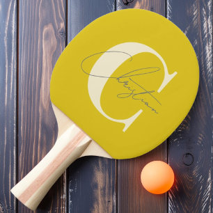 Pala De Ping Pong Elegante Monograma de Limón Oscuro Moderno de Mita