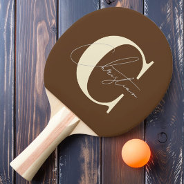Pala De Ping Pong Elegante Monograma de Mediano Siglo Marrón Profund