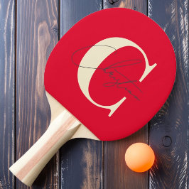 Pala De Ping Pong Elegante Monograma de Mediano Siglo Picando cerezo