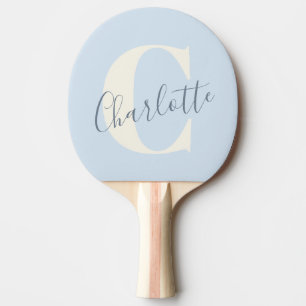 Pala De Ping Pong Elegante Monograma de Nombre Moderno en Azul Suave