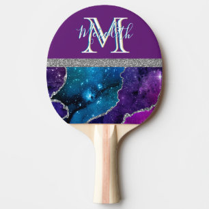 Pala De Ping Pong Elegante Monograma I Agate Verde azulado Púrpura P