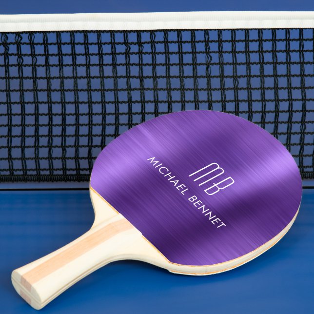 Pala De Ping Pong Elegante Monograma Metálico Púrpura (in situ)