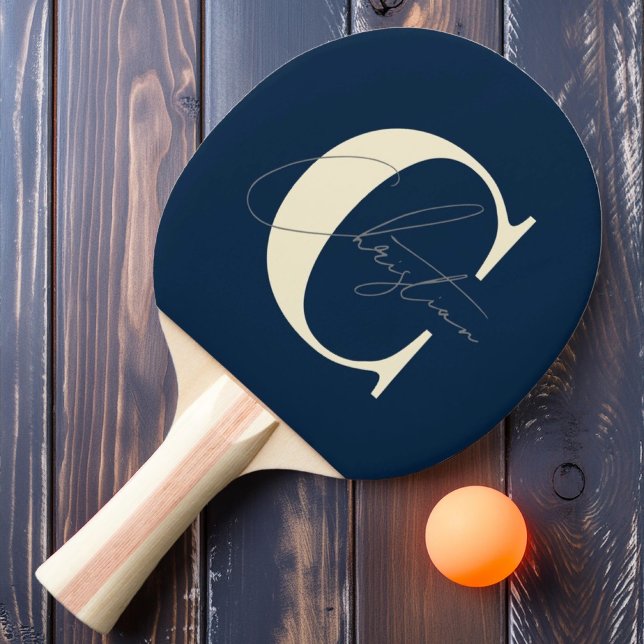 Pala De Ping Pong Elegante Monograma Moderno De Mediano Siglo Azul M (Subido por el creador)