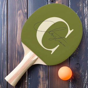 Pala De Ping Pong Elegante Monograma Moderno de Mitad de Siglo de Ol