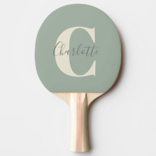 Pala De Ping Pong Elegante Monograma Moderno de Nombre en Verde Salv