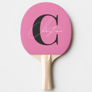 Pala De Ping Pong Elegante Monograma Moderno WH Rosa y Negro