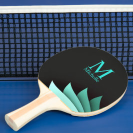 Pala De Ping Pong Elegante Monograma Turquesa Personalizado Floral