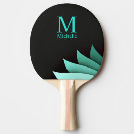Pala De Ping Pong Elegante Monograma Turquesa Personalizado Floral