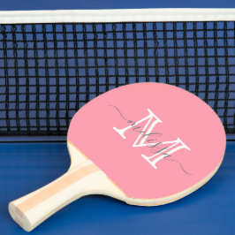 Pala De Ping Pong Elegante nombre mínimo rosado y monograma