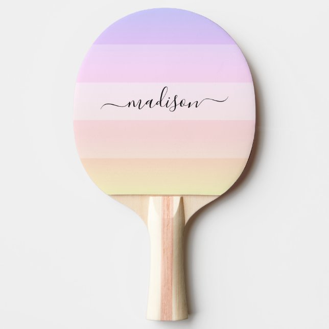 Pala De Ping Pong Elegante nombre rayado arco iris (Anverso)