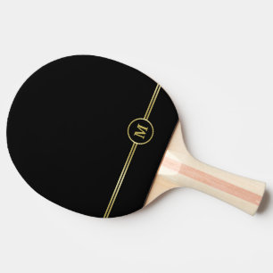 Pala De Ping Pong Elegante oro Monograma personalizado sobre negro