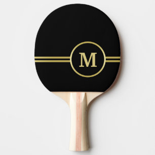 Pala De Ping Pong Elegante oro Monograma personalizado sobre negro