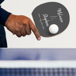 Pala De Ping Pong Elegante Pareja Nombres de Fecha Script Tipografía