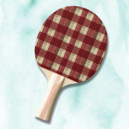 Pala De Ping Pong Elegante patrón de cuadros en burgundy, marfil y r