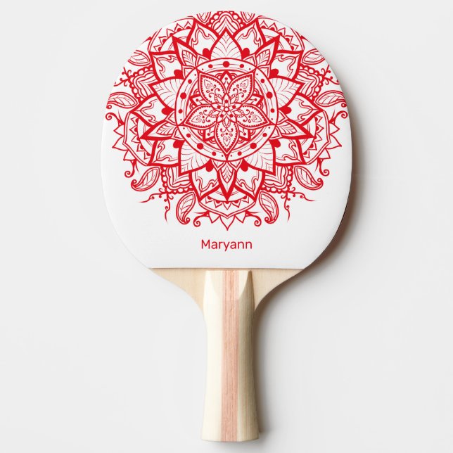 Pala De Ping Pong Elegante Personalizado rojo Mandala Boho (Anverso)