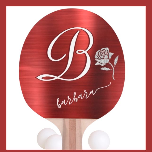 Pala De Ping Pong Elegante Personalizado Rojo Monograma Purpurina Ro (Subido por el creador)