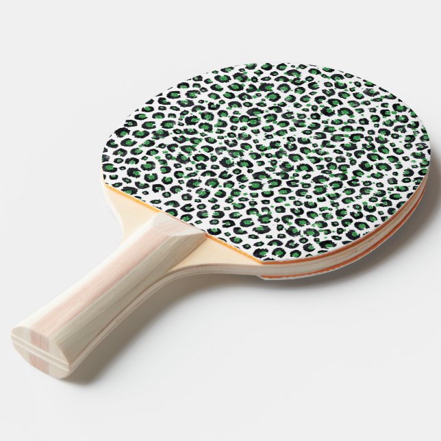 Pala De Ping Pong Elegante Purpurina Verde Leopardo negro impresión  (Ángulo frontal)
