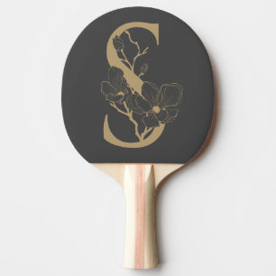 Pala De Ping Pong Elegante S Boho Floral Monograma Inicial Gris Dora