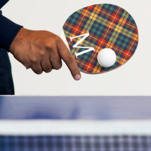 Pala De Ping Pong Elegante tartán de cuadros azules y naranjas Monog