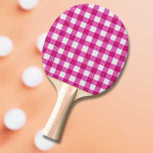 Pala De Ping Pong Elegante Tartán de Purpurina Rosa en Blanco
