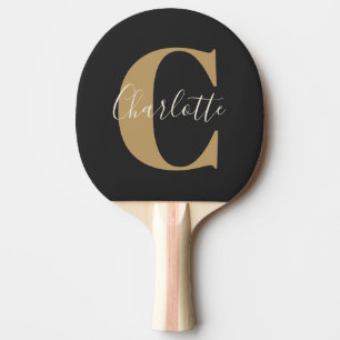 Pala De Ping Pong Elegante y moderno nombre de monograma en oro negr
