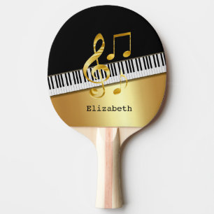 Pala De Ping Pong Elegantes notas musicales modernas en negro y oro,