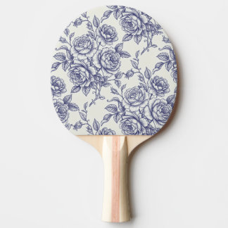 Pala De Ping Pong Elegantes Rosas Florales Azules Crema Toile de Jou