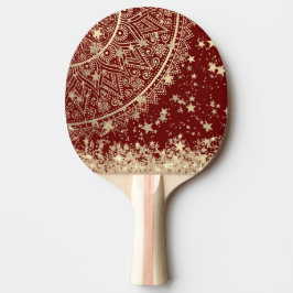 Pala De Ping Pong Encantando Mandala con estrellas de oro en rojo