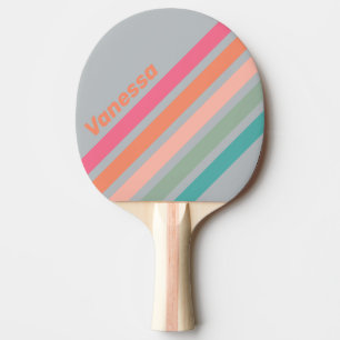 Pala De Ping Pong Encanto Lila Vintage con Rayas en Ángulo y Nombre