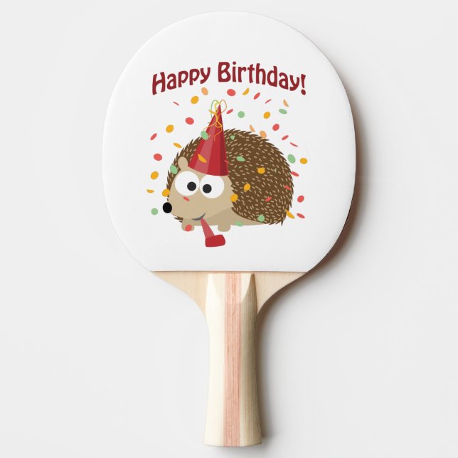 Pala De Ping Pong Erizo del feliz cumpleaños del confeti (Anverso)