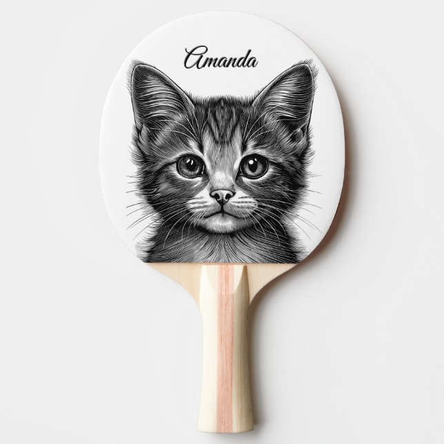 Pala De Ping Pong Esbozo adorable de Gato Joven Personal (Anverso)