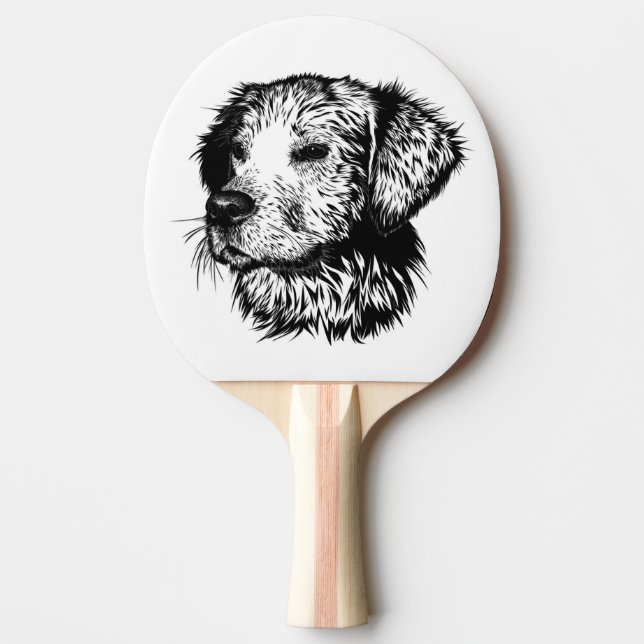 Pala De Ping Pong Esbozo de cabeza canina (Anverso)