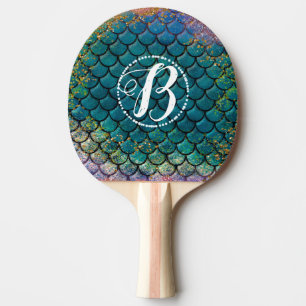Pala De Ping Pong Escamas de pez sirena glamour azul teñido púrpura 