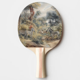 Pala De Ping Pong Escena botánica de cebras y leones en un oasis