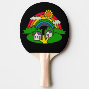 Pala De Ping Pong Escena rural personalizado con arcoiris y casa de 
