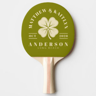 Pala De Ping Pong Escudo de boda de trébol irlandés oliva cálido de