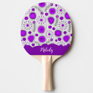 Pala De Ping Pong Espectacular morado de corazones blancos flores no