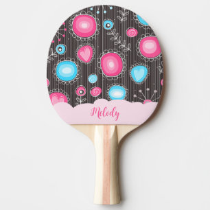 Pala De Ping Pong Espectaculares corazones azules rosados y flores n
