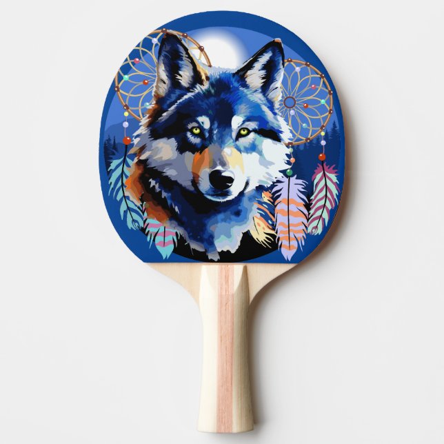 Pala De Ping Pong Espíritu animal nativo de Wolf (Anverso)