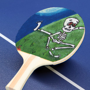 Pala De Ping Pong Esqueleto Murciélago Luna Bailando Divertido Hallo