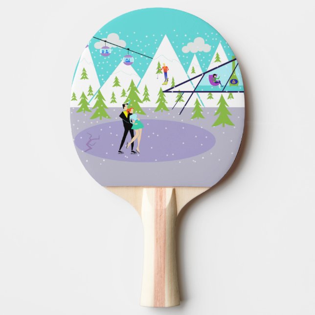 Pala De Ping Pong Estación de esquí Retro Winter Ping Pong Paddle (Anverso)