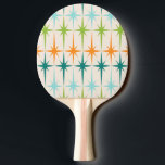 Pala De Ping Pong Estallidos geométricos vintage Ping Pong Paddle<br><div class="desc">Vintage. Geometría. Estallidos. Si te gusta cualquiera de esas palabras, este retro Ping Pong Paddle con estrenos geométricos vintage es para ti. Este moderno diseño de mediados de siglo presenta un fondo crema con hileras de estrellas turquesa, verde limón, naranja y verde azulada. Este diseño moderno se combina maravillosamente con...</div>